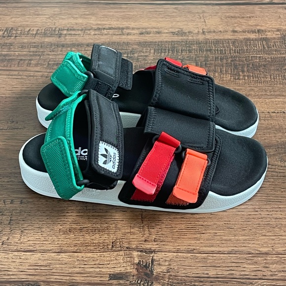 adidas Shoes - Adidas Adilette Sandals 4.0 ‘Black Red Orange Green’ (size mens 6/wmns 7)
